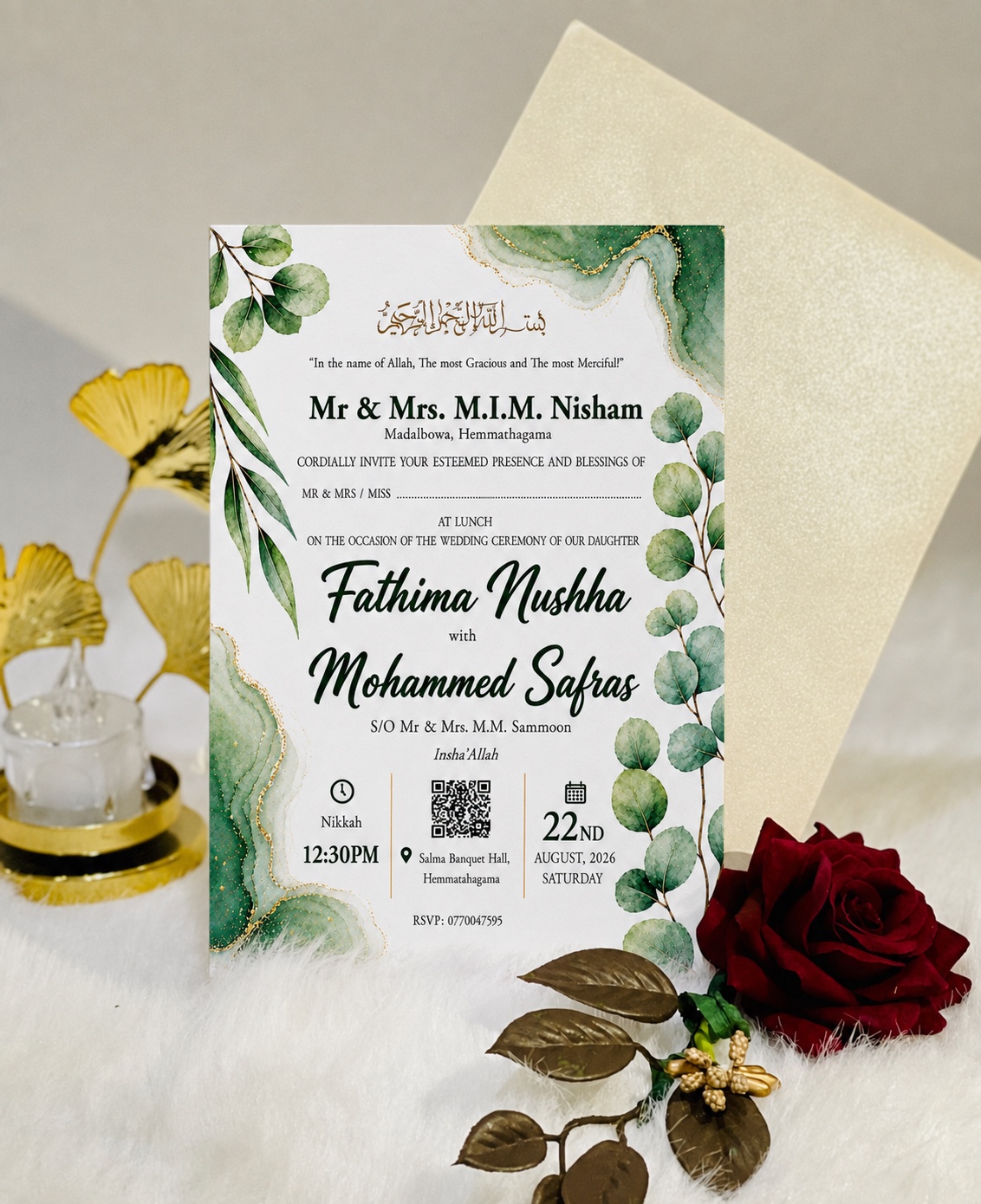 Wedding invitation for Mohammed Safras and Fathima Nushha